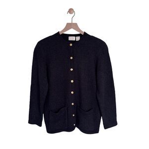 VTG Kerri & Kelsey Black Boucle Cardigan Jacket w/ Gold Buttons Size M